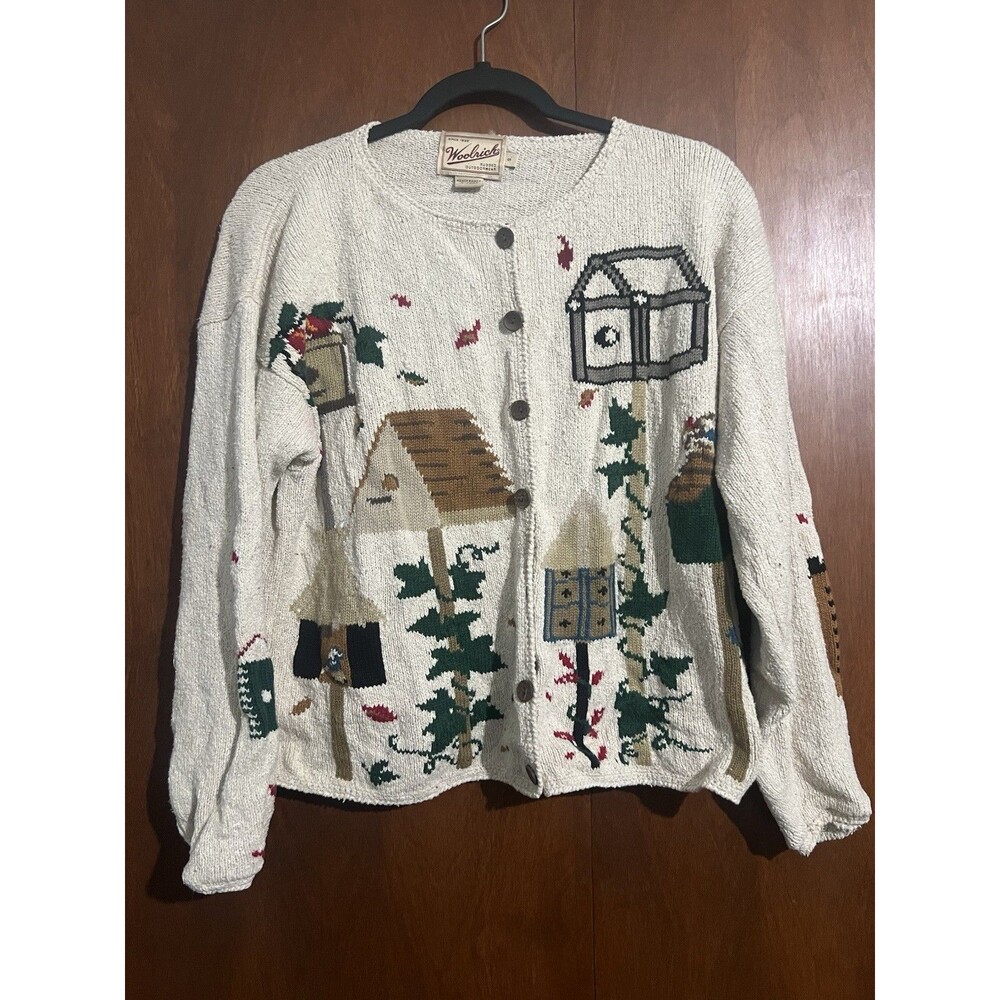 Vintage Woolrich Silk Cotton Button Front Cardigan Sweater S Cottagecore Fall